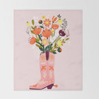 Pink Cowboy Boot and Wild Flower Bouquet Throw Blanket Gallery Image 2