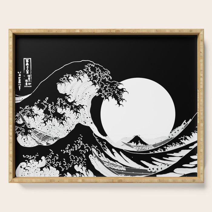The Great Wave Black and White Inverse Serving Tray Gallery Image 1