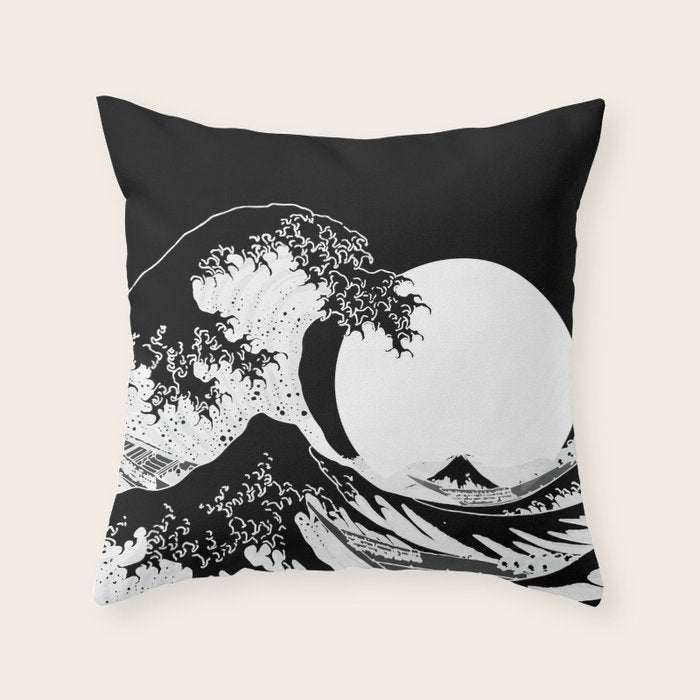 The Great Wave Black and White Inverse Throw Pillow Gallery Image 6