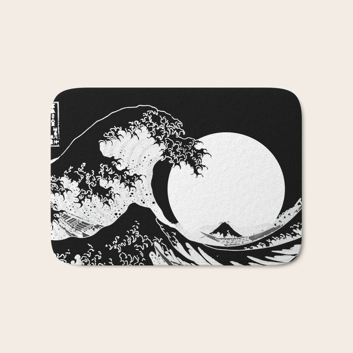 The Great Wave Black and White Inverse Bath Mat Gallery Image 1
