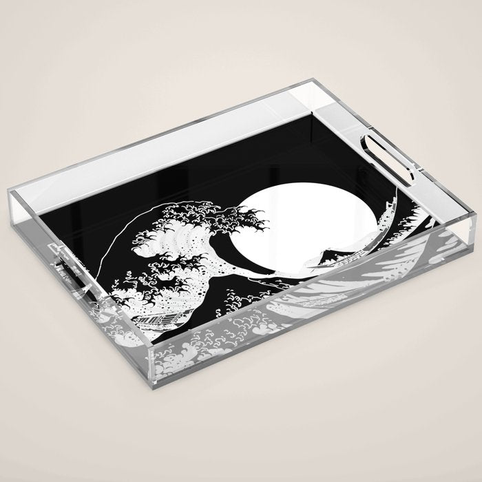 The Great Wave Black and White Inverse Acrylic Tray Gallery Image 1