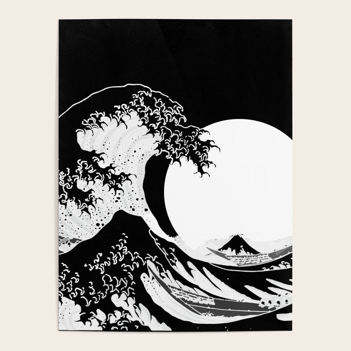The Great Wave Black and White Inverse Poster