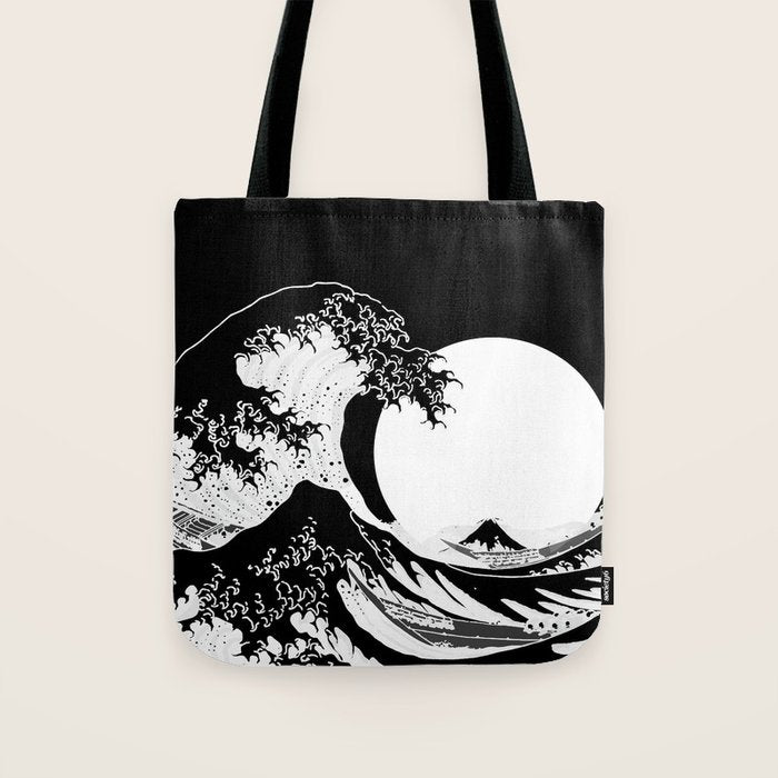 The Great Wave Black and White Inverse Tote Bag Gallery Image 1