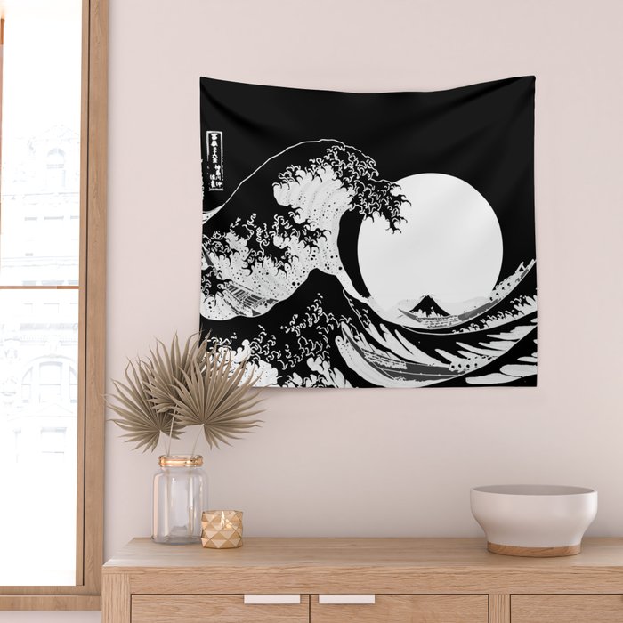 The Great Wave Black and White Inverse Wall Tapestry Gallery Image 2