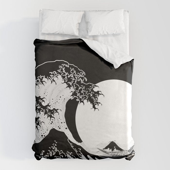 The Great Wave Black and White Inverse Duvet Cover Gallery Image 6