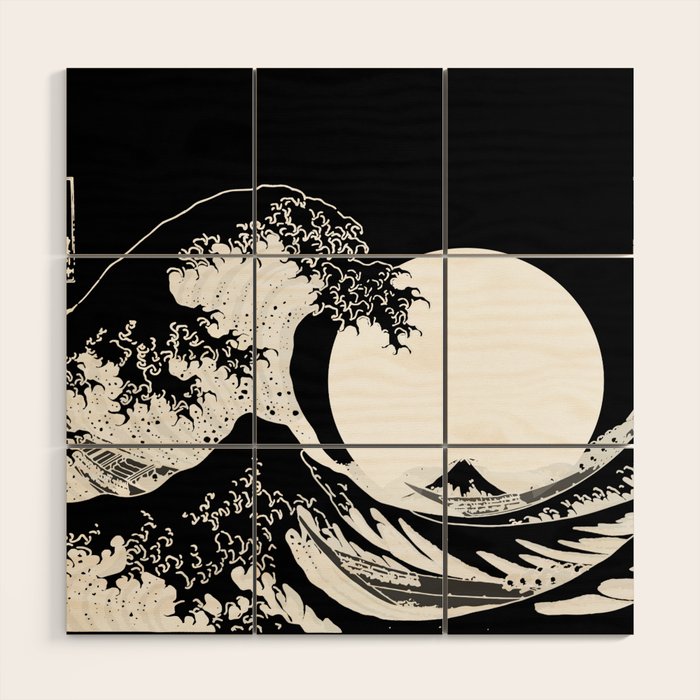 The Great Wave Black and White Inverse Wood Wall Art Gallery Image 1
