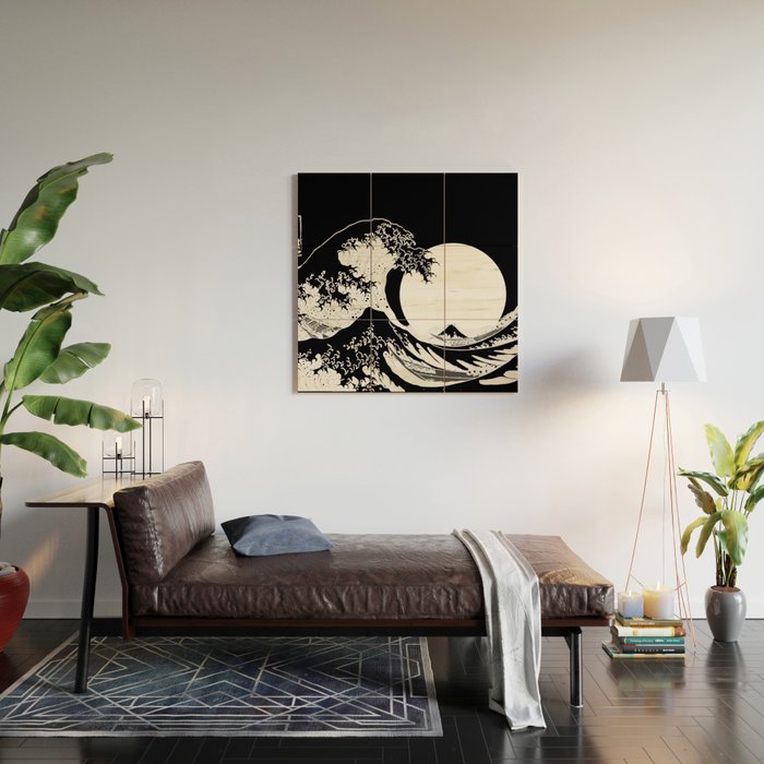The Great Wave Black and White Inverse Wood Wall Art Gallery Image 2