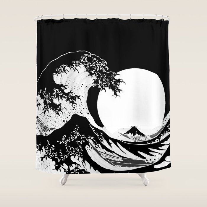 The Great Wave Black and White Inverse Shower Curtain Gallery Image 1