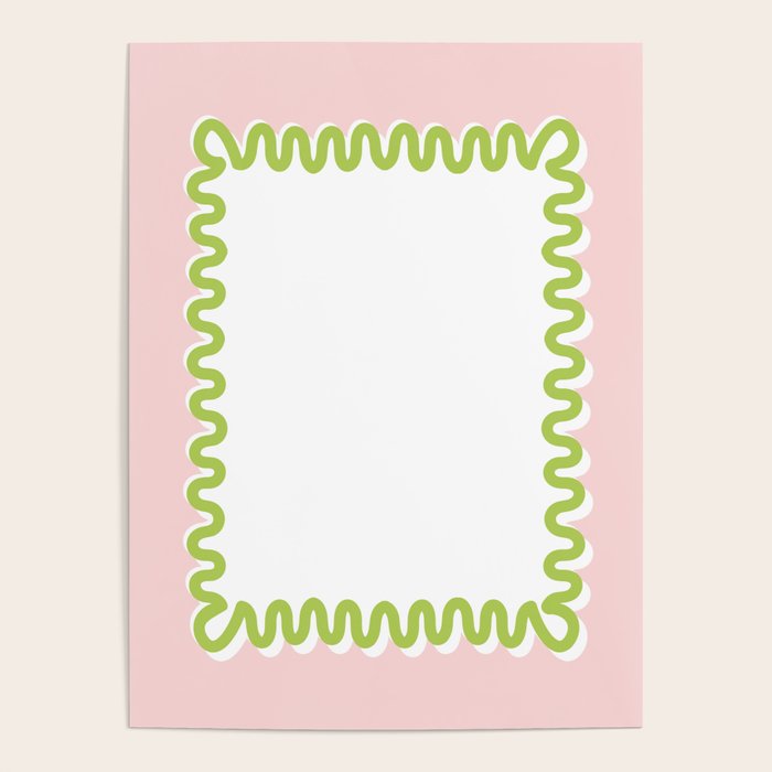 Wavy Lines - White Pink Green Poster Gallery Image 4