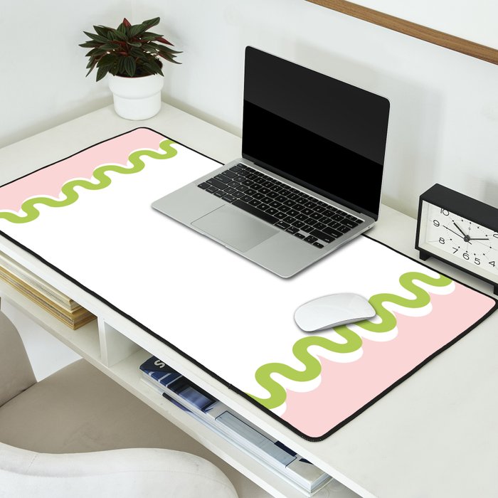Wavy Lines - White Pink Green Desk Mat Gallery Image 2