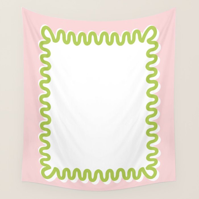 Wavy Lines - White Pink Green Wall Tapestry Gallery Image 4