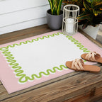 Wavy Lines - White Pink Green Outdoor Rug Gallery Image 2