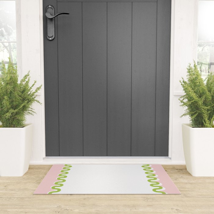 Wavy Lines - White Pink Green Welcome Mat Gallery Image 3