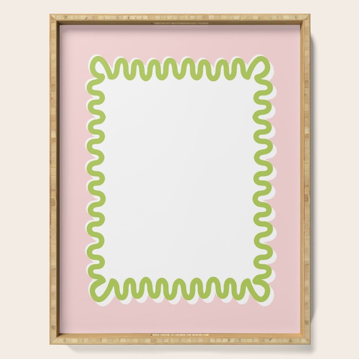 Wavy Lines - White Pink Green Serving Tray Gallery Image 1