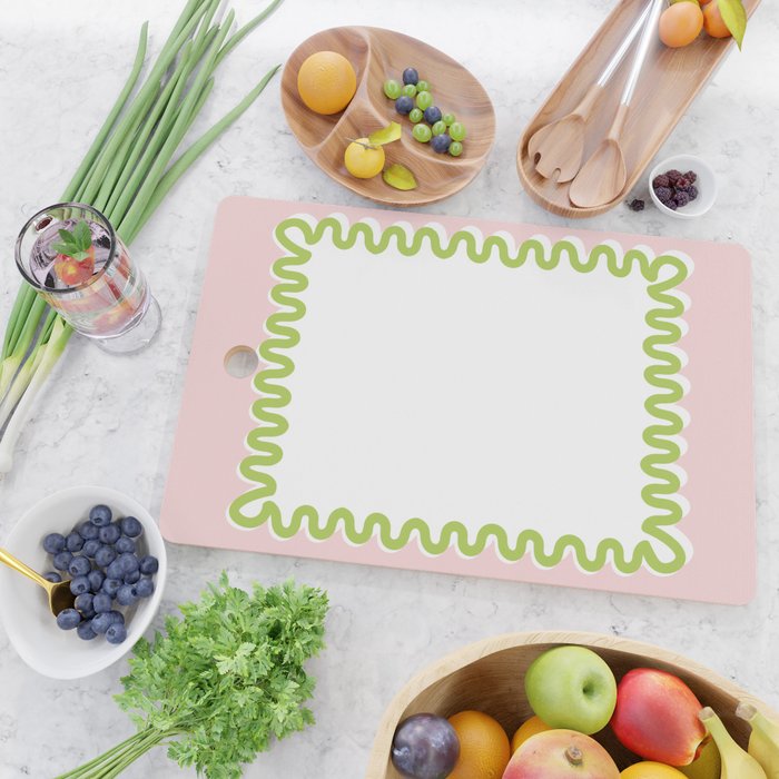Wavy Lines - White Pink Green Cutting Board Gallery Image 2