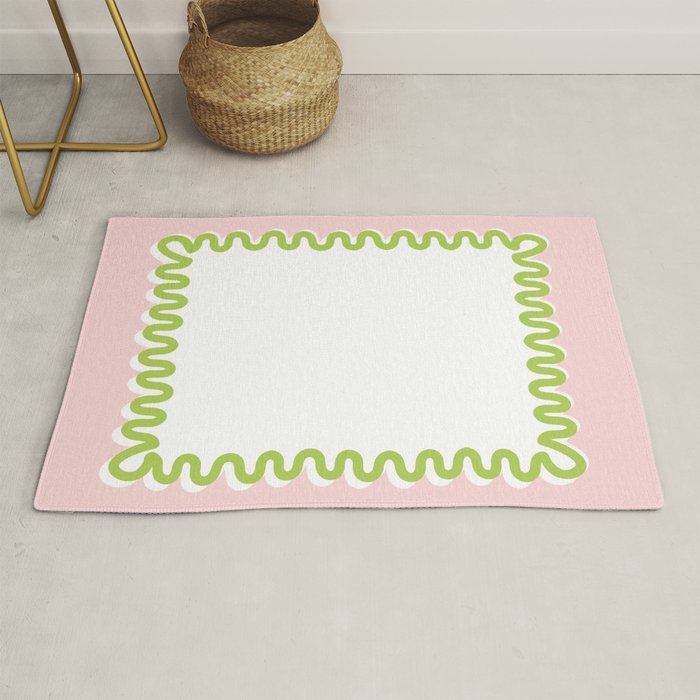 Wavy Lines - White Pink Green Rug Gallery Image 1