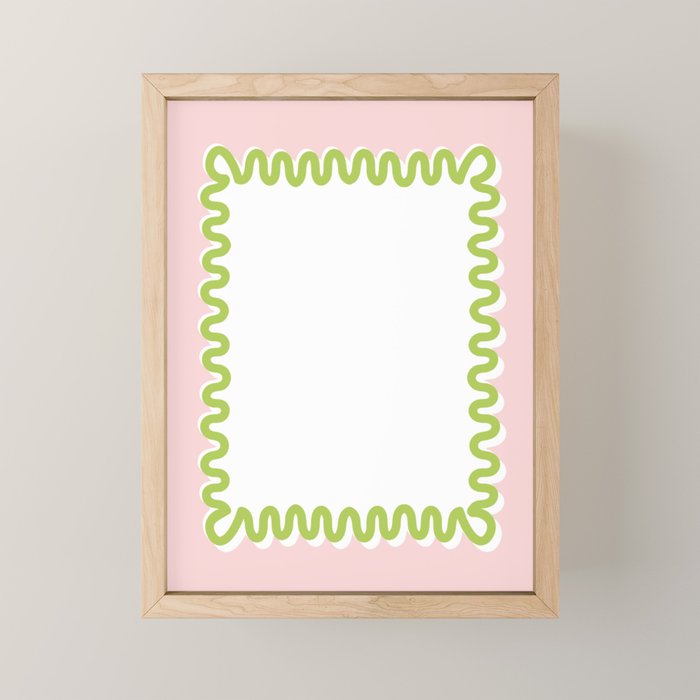 Wavy Lines - White Pink Green Mini Art Print Gallery Image 1