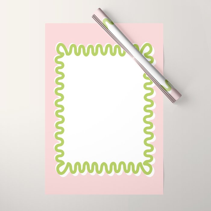 Wavy Lines - White Pink Green Wrapping Paper Gallery Image 1