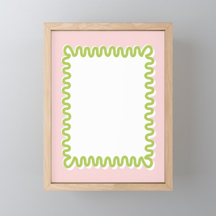 Wavy Lines - White Pink Green Mini Art Print Gallery Image 1