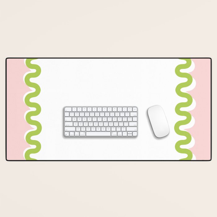 Wavy Lines - White Pink Green Desk Mat Gallery Image 1
