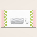 Wavy Lines - White Pink Green Desk Mat Gallery Image 1
