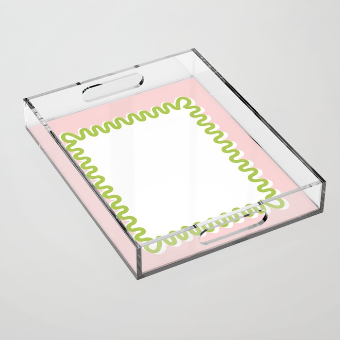 Wavy Lines - White Pink Green Acrylic Tray Gallery Image 1