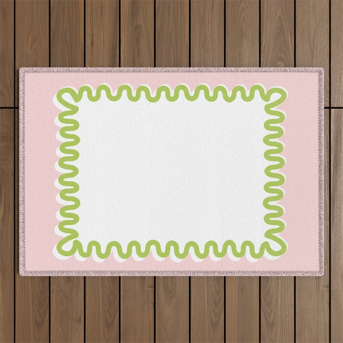Wavy Lines - White Pink Green Outdoor Rug Gallery Image 1