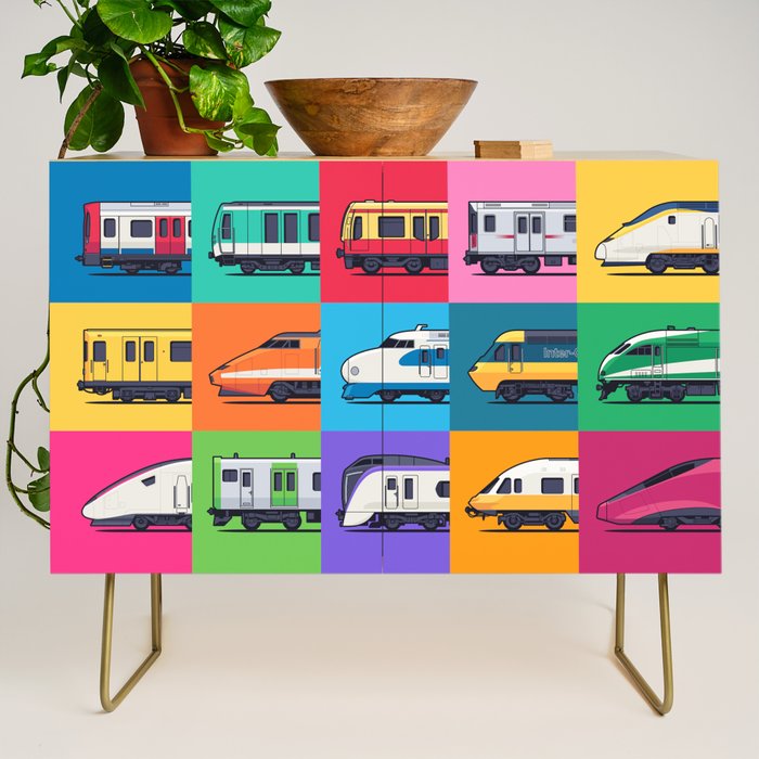World Trains Grid Pattern Credenza Gallery Image 1