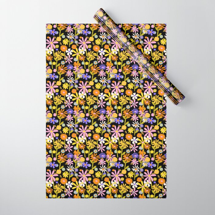 Flower Power Dark Wrapping Paper Gallery Image 1