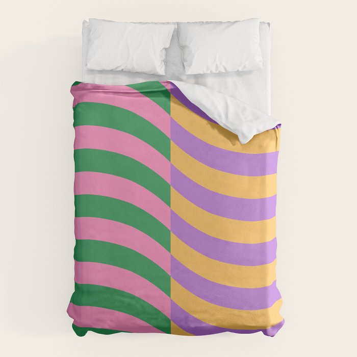 Wavy Stripes in Green, Pink, Purple & Yellow Duvet Cover Gallery Image 1