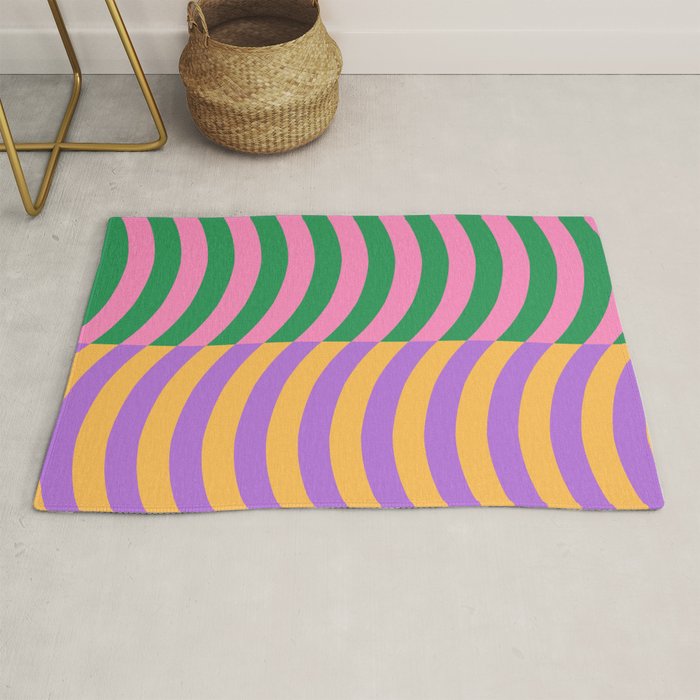 Wavy Stripes in Green, Pink, Purple & Yellow Rug Gallery Image 1