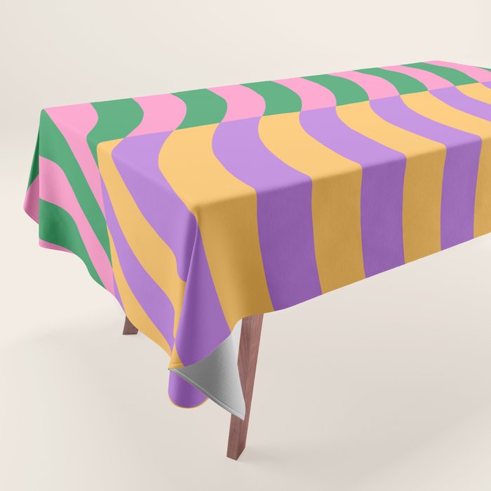 Wavy Stripes in Green, Pink, Purple & Yellow Tablecloth Gallery Image 1