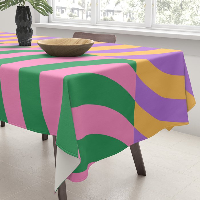 Wavy Stripes in Green, Pink, Purple & Yellow Tablecloth Gallery Image 3