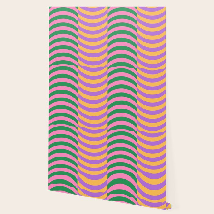 Wavy Stripes in Green, Pink, Purple & Yellow Wallpaper Gallery Image 2