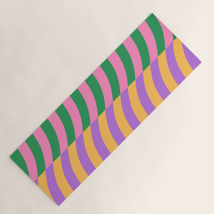 Wavy Stripes in Green, Pink, Purple & Yellow Yoga Mat Gallery Image 1