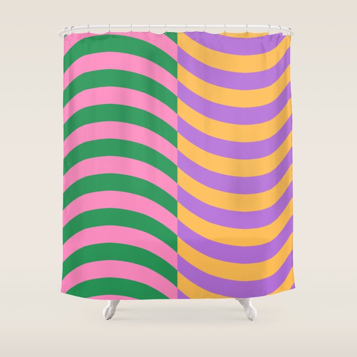 Wavy Stripes in Green, Pink, Purple & Yellow Shower Curtain Gallery Image 1