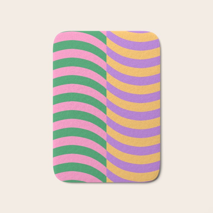 Wavy Stripes in Green, Pink, Purple & Yellow Bath Mat Gallery Image 1