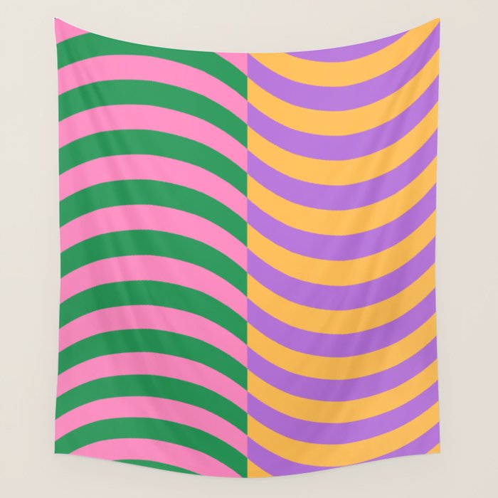 Wavy Stripes in Green, Pink, Purple & Yellow Wall Tapestry Gallery Image 4