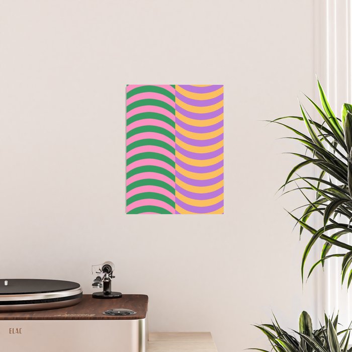 Wavy Stripes in Green, Pink, Purple & Yellow Poster Gallery Image 2