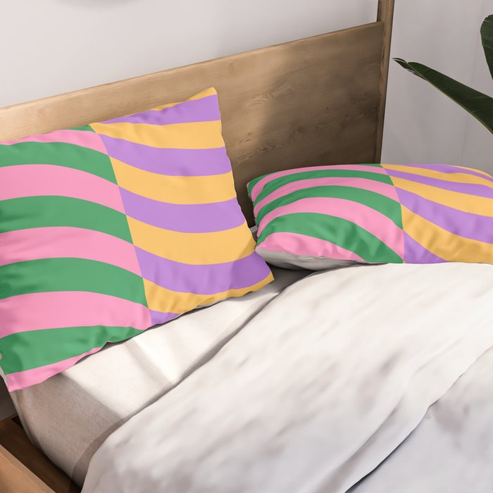 Wavy Stripes in Green, Pink, Purple & Yellow Pillow Sham Gallery Image 2