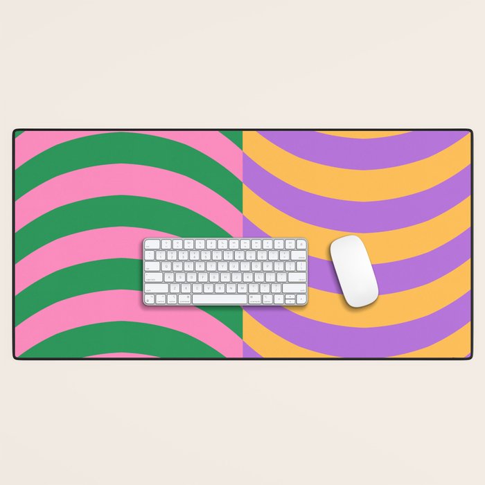 Wavy Stripes in Green, Pink, Purple & Yellow Desk Mat Gallery Image 1
