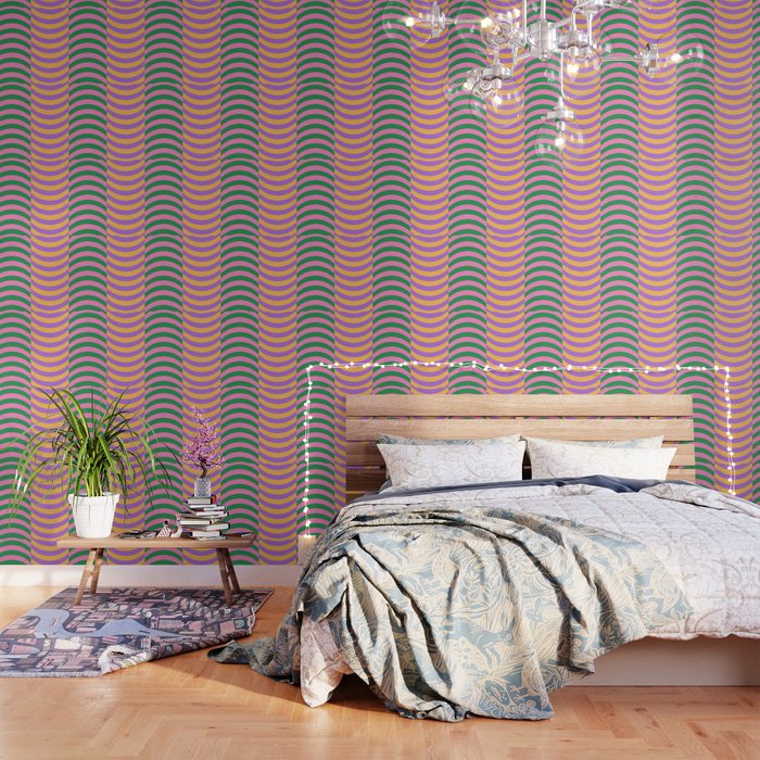 Wavy Stripes in Green, Pink, Purple & Yellow Wallpaper Gallery Image 3