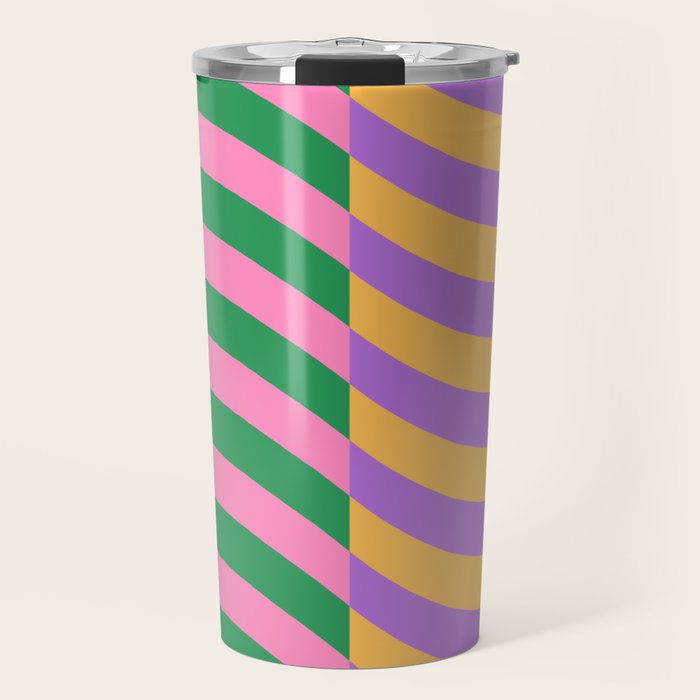 Wavy Stripes in Green, Pink, Purple & Yellow Travel Mug Gallery Image 1