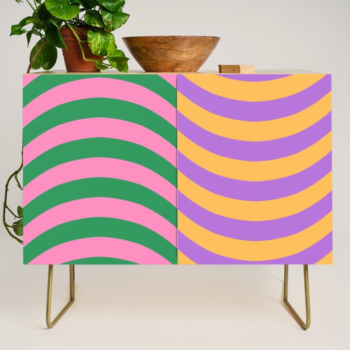 Wavy Stripes in Green, Pink, Purple & Yellow Credenza Gallery Image 1