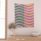 Wavy Stripes in Green, Pink, Purple & Yellow Wall Tapestry Gallery Image 2