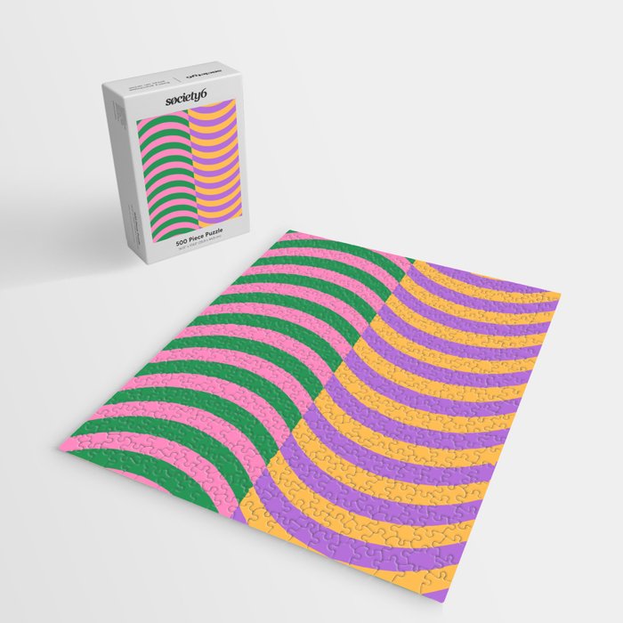Wavy Stripes in Green, Pink, Purple & Yellow Jigsaw Puzzle Gallery Image 2