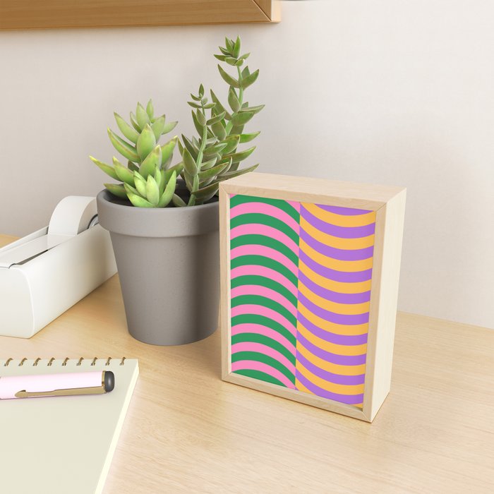 Wavy Stripes in Green, Pink, Purple & Yellow Mini Art Print Gallery Image 2