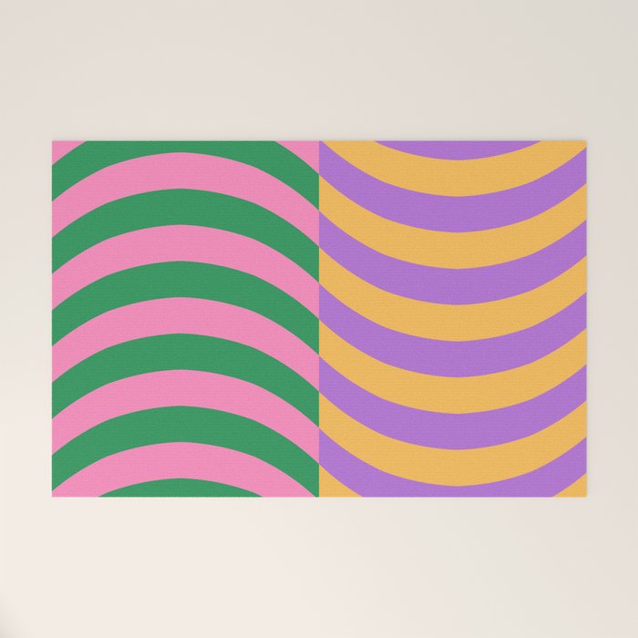 Wavy Stripes in Green, Pink, Purple & Yellow Welcome Mat Gallery Image 1