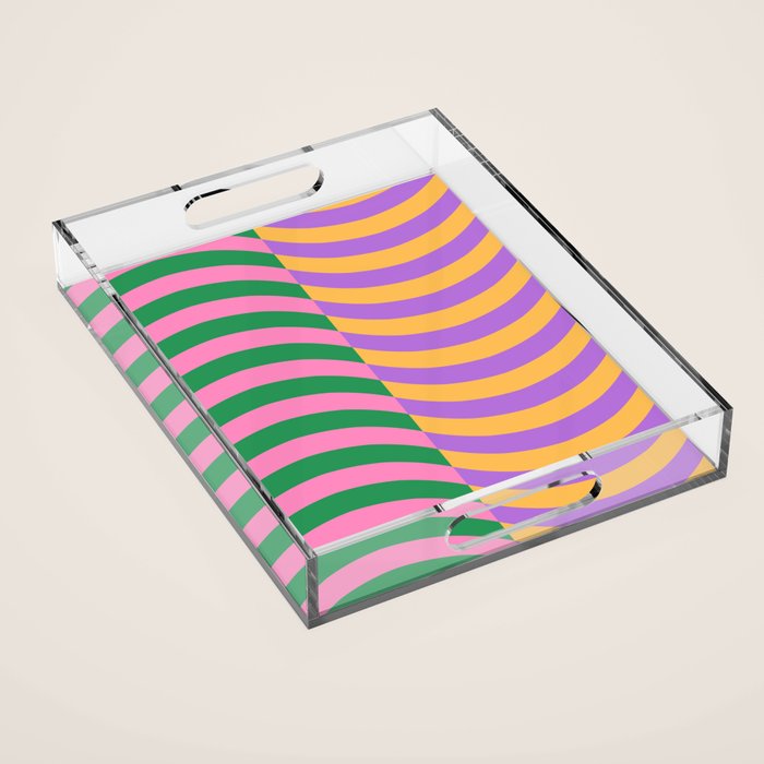 Wavy Stripes in Green, Pink, Purple & Yellow Acrylic Tray Gallery Image 1