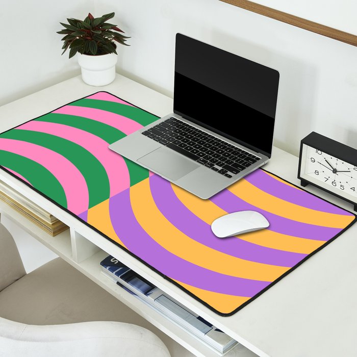 Wavy Stripes in Green, Pink, Purple & Yellow Desk Mat Gallery Image 2